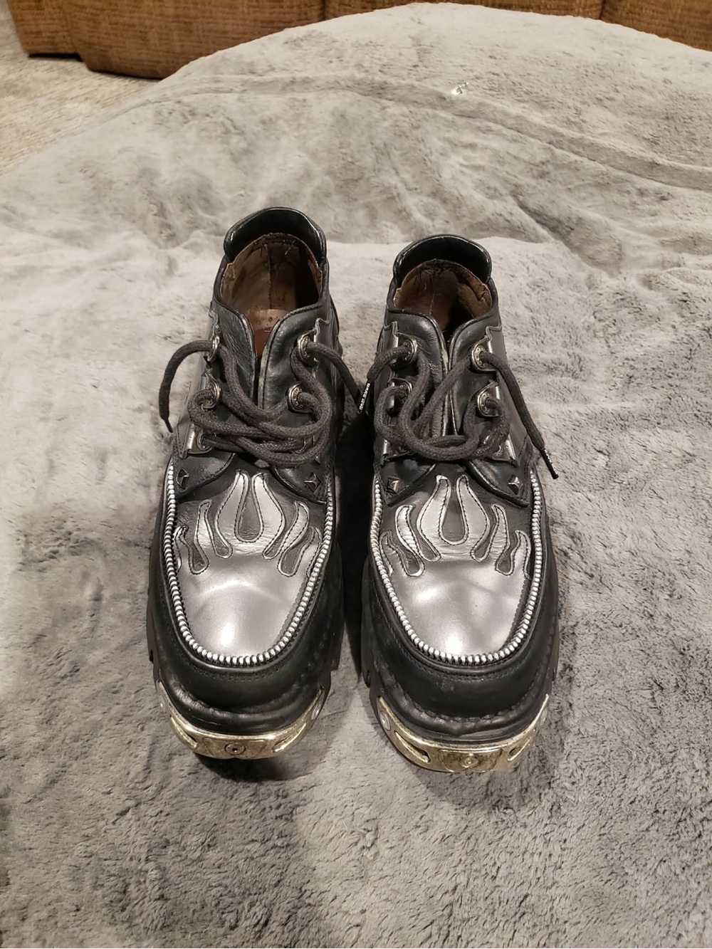 Men's Black and Silver Flame Accent Lace-Up Boots